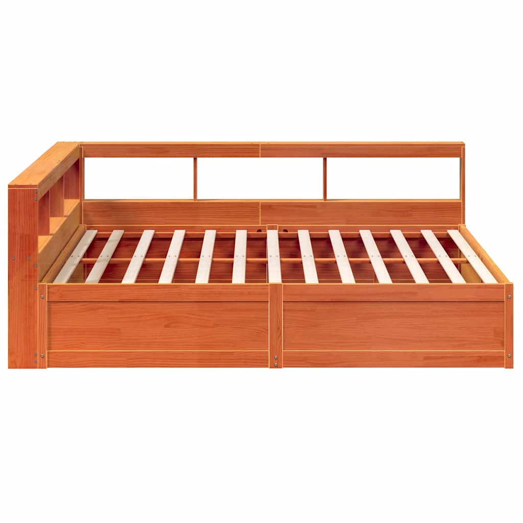 Lit bibliothèque sans matelas cire marron 180x200 cm pin massif - XIOS
