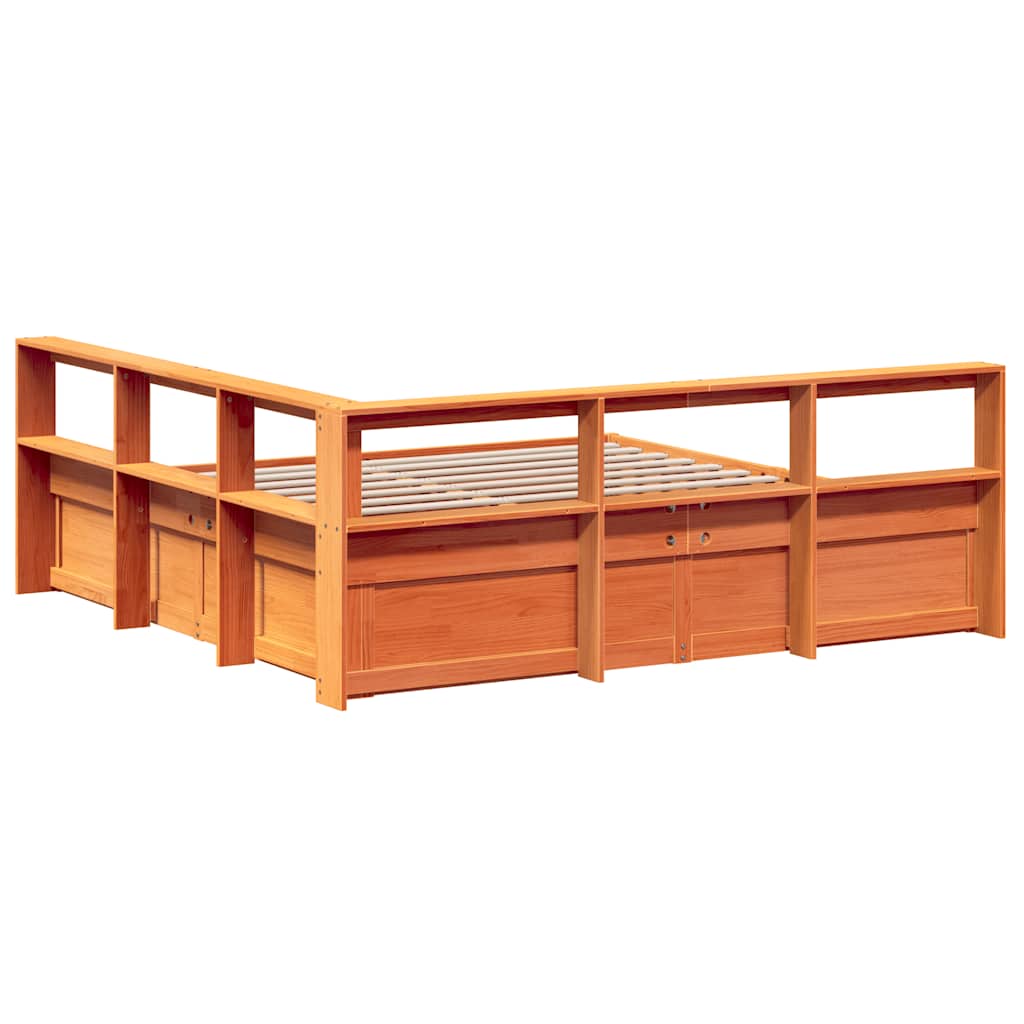 Lit bibliothèque sans matelas cire marron 180x200 cm pin massif - XIOS