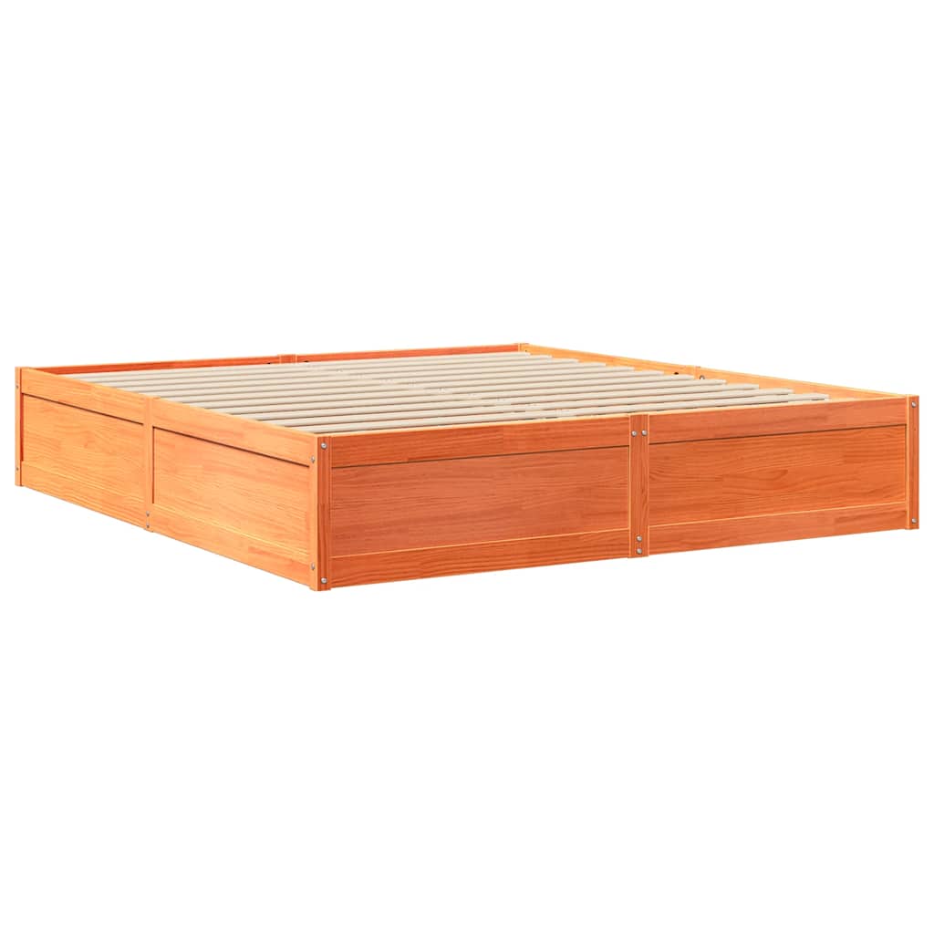 Lit bibliothèque sans matelas cire marron 180x200 cm pin massif - XIOS