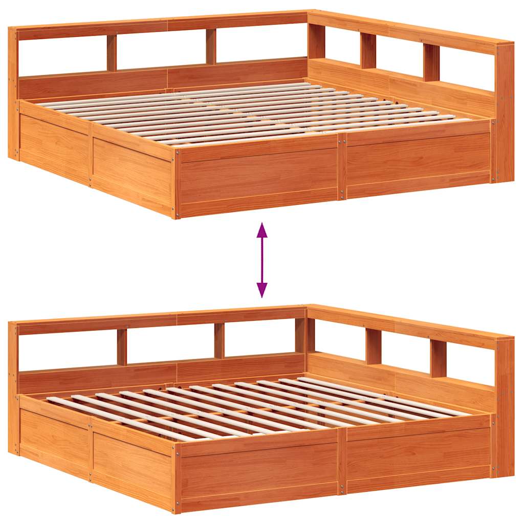 Lit bibliothèque sans matelas cire marron 180x200 cm pin massif - XIOS