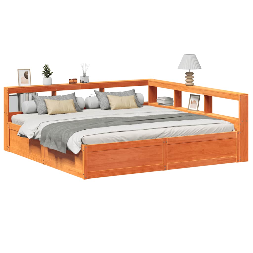 Lit bibliothèque sans matelas cire marron 180x200 cm pin massif - XIOS