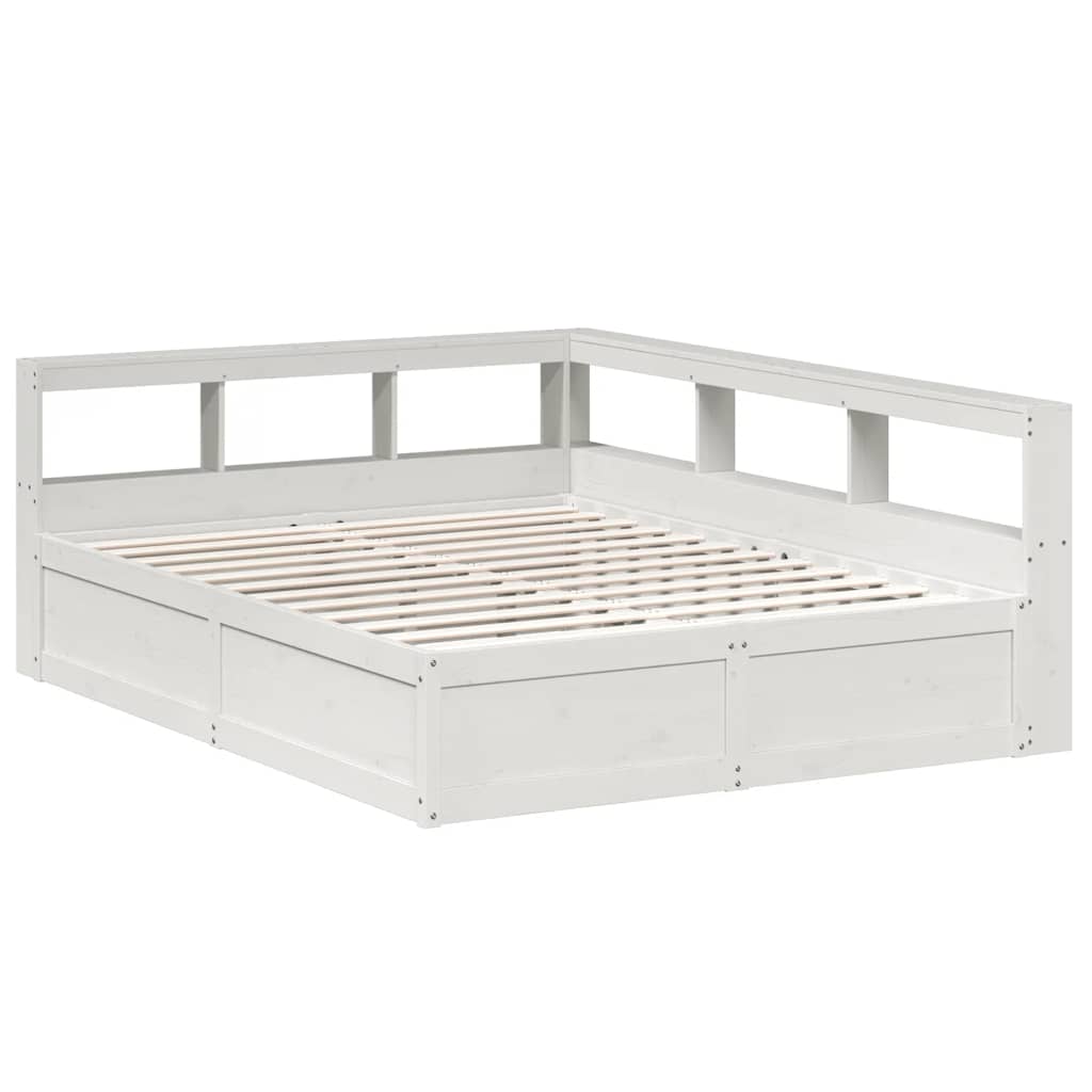 Lit bibliothèque sans matelas blanc 160x200 cm bois pin massif - XIOS