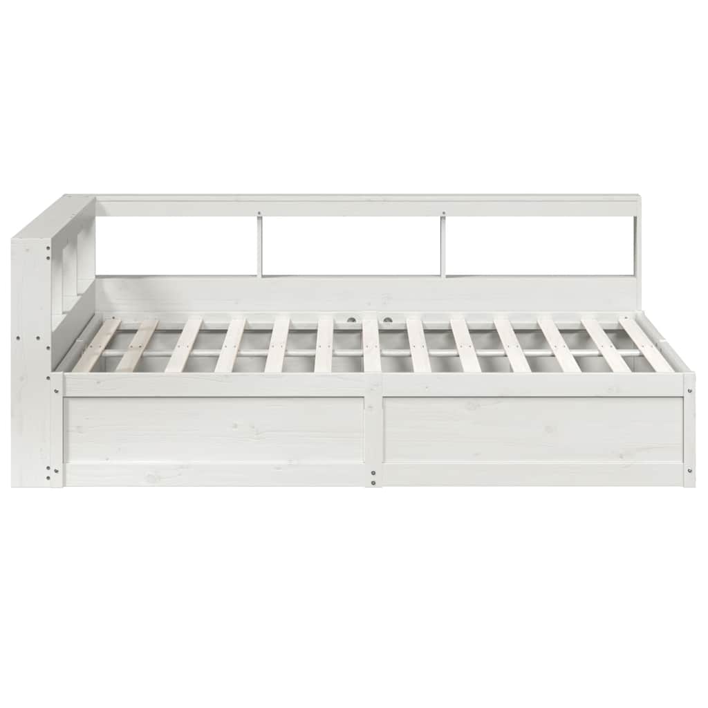 Lit bibliothèque sans matelas blanc 160x200 cm bois pin massif - XIOS