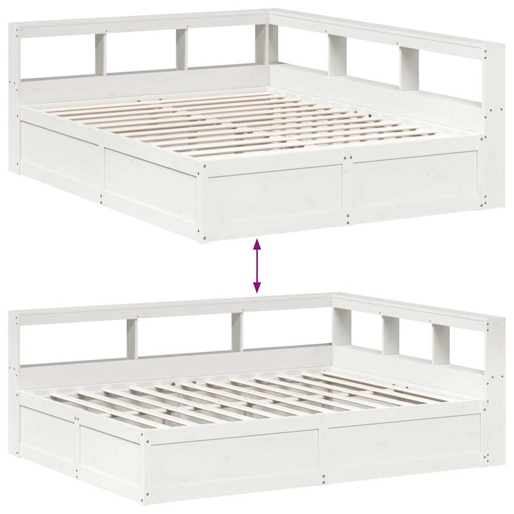 Lit bibliothèque sans matelas blanc 160x200 cm bois pin massif - XIOS