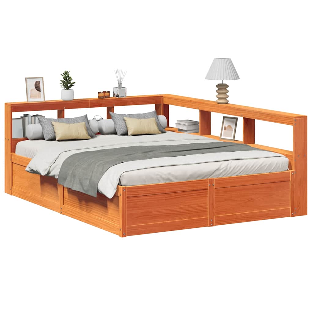 Lit bibliothèque sans matelas cire marron 160x200 cm pin massif - XIOS