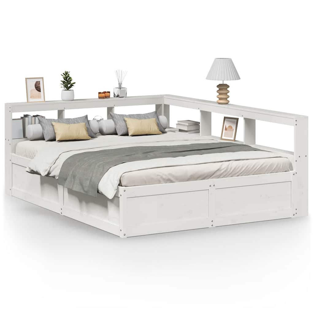 Lit bibliothèque sans matelas blanc 150x200 cm bois pin massif - XIOS