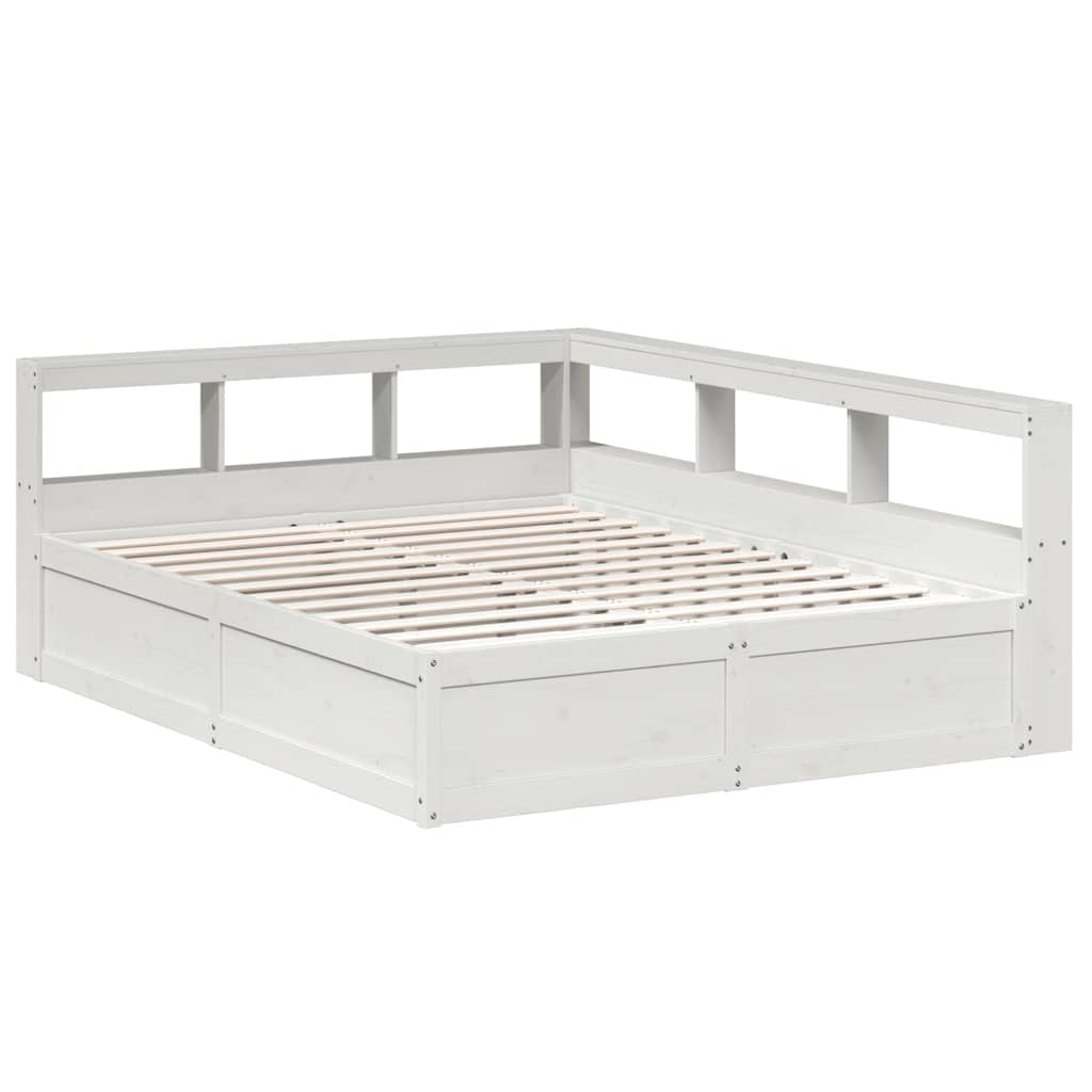 Lit bibliothèque sans matelas blanc 150x200 cm bois pin massif - XIOS