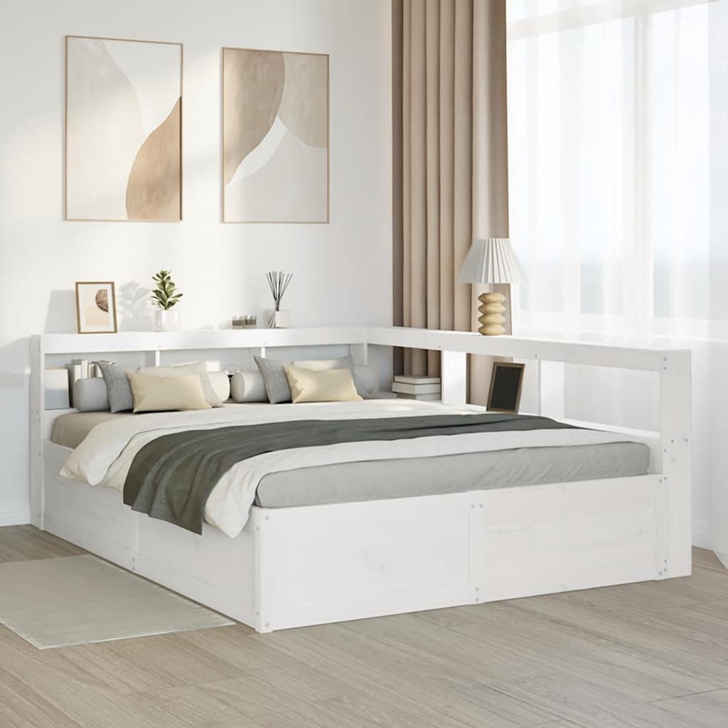Lit bibliothèque sans matelas blanc 150x200 cm bois pin massif - XIOS