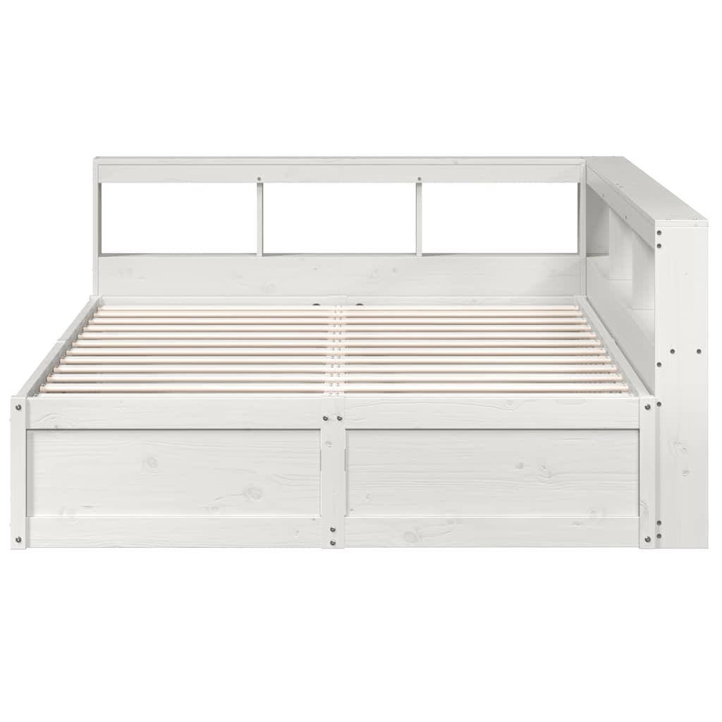 Lit bibliothèque sans matelas blanc 150x200 cm bois pin massif - XIOS