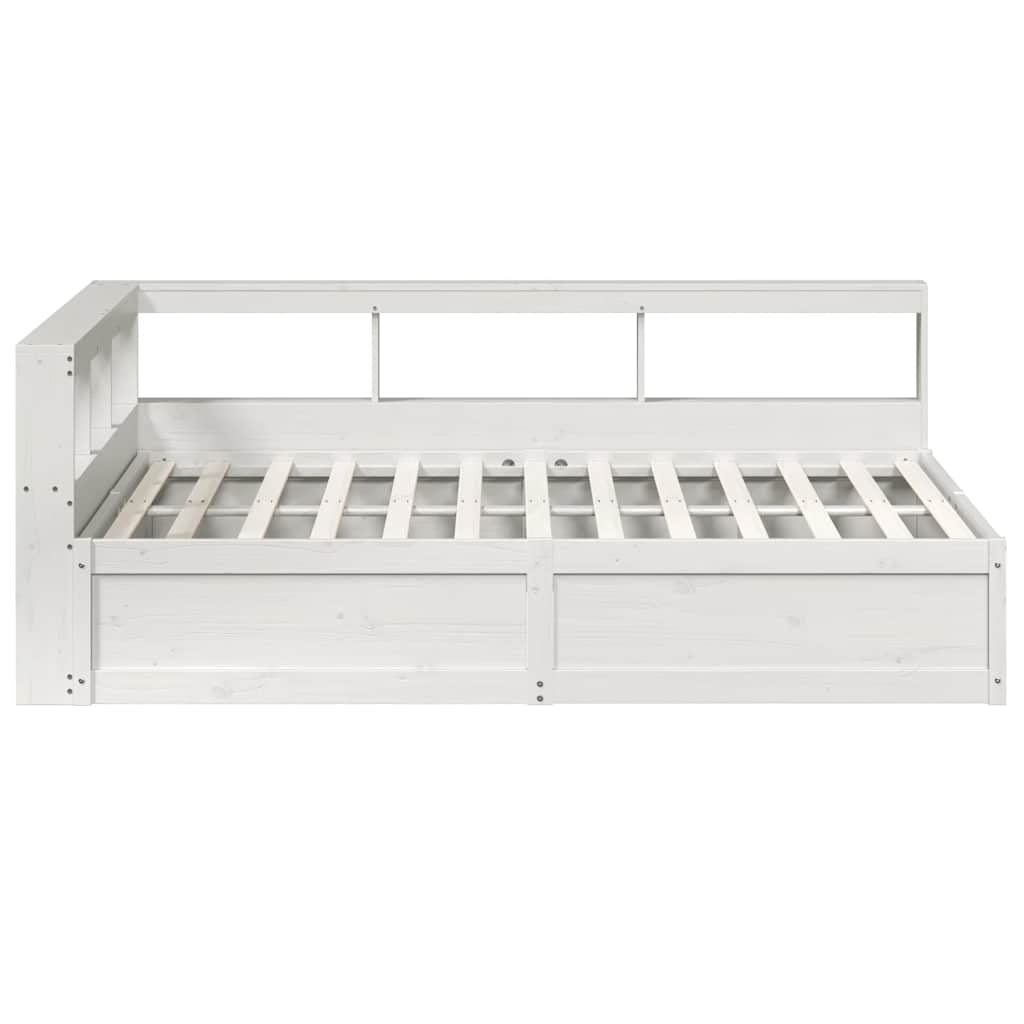 Lit bibliothèque sans matelas blanc 150x200 cm bois pin massif - XIOS