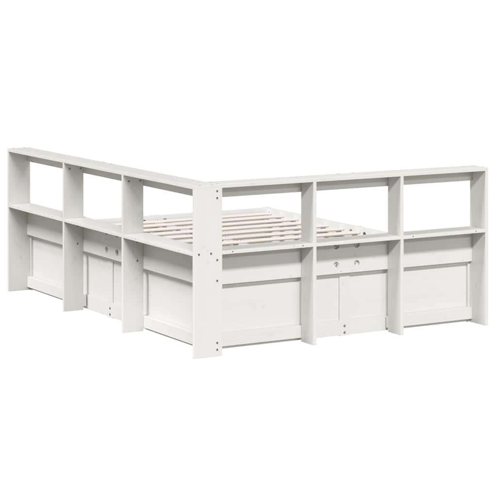 Lit bibliothèque sans matelas blanc 150x200 cm bois pin massif - XIOS
