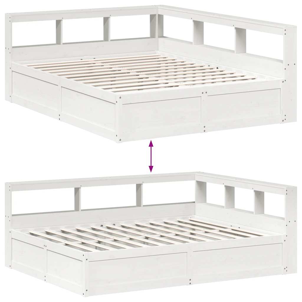 Lit bibliothèque sans matelas blanc 150x200 cm bois pin massif - XIOS