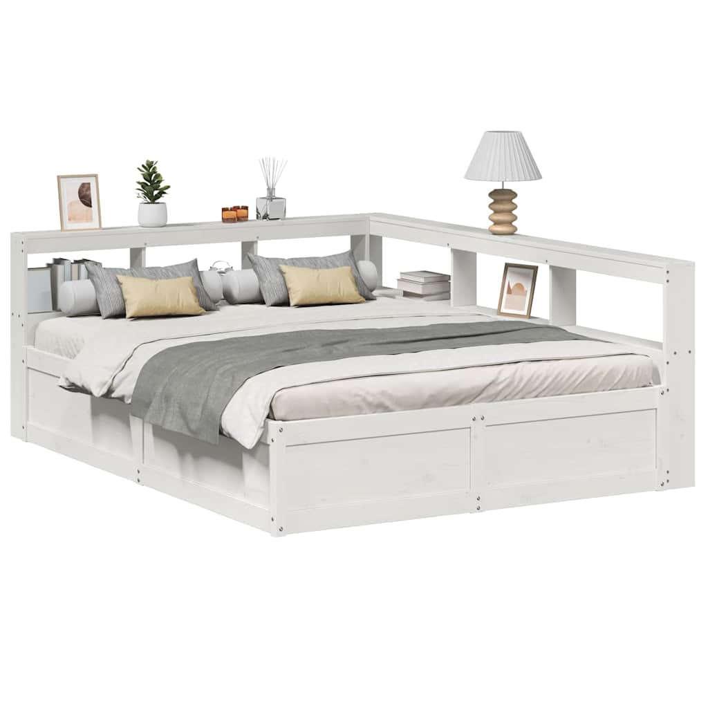 Lit bibliothèque sans matelas blanc 150x200 cm bois pin massif - XIOS