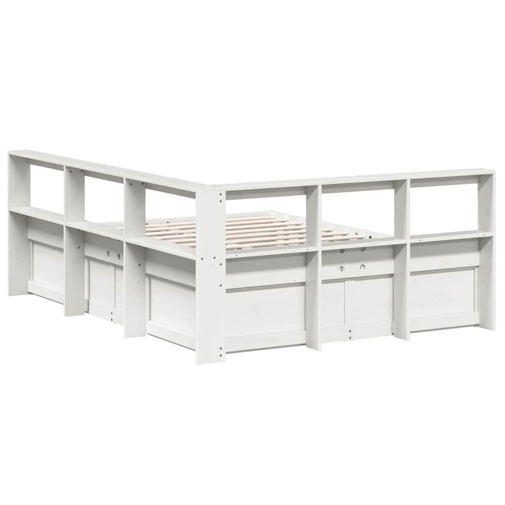 Lit bibliothèque sans matelas blanc 140x200 cm bois pin massif - XIOS