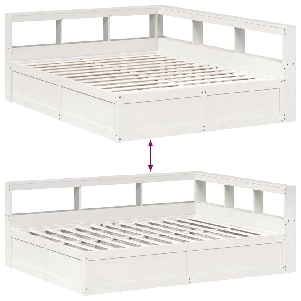 Lit bibliothèque sans matelas blanc 140x200 cm bois pin massif - XIOS