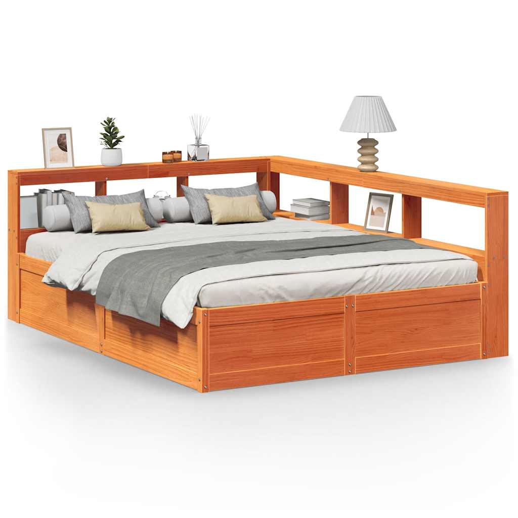 Lit bibliothèque sans matelas cire marron 140x200 cm pin massif - XIOS