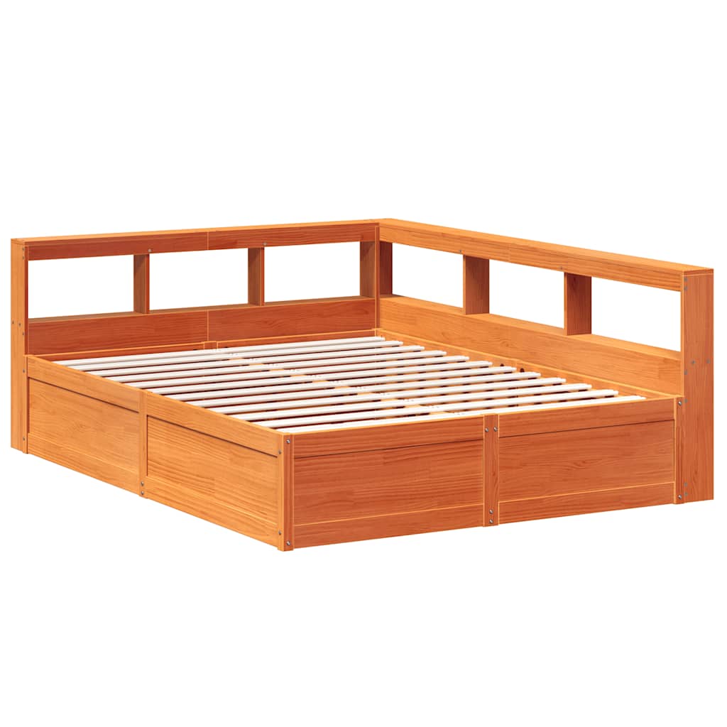 Lit bibliothèque sans matelas cire marron 140x200 cm pin massif - XIOS