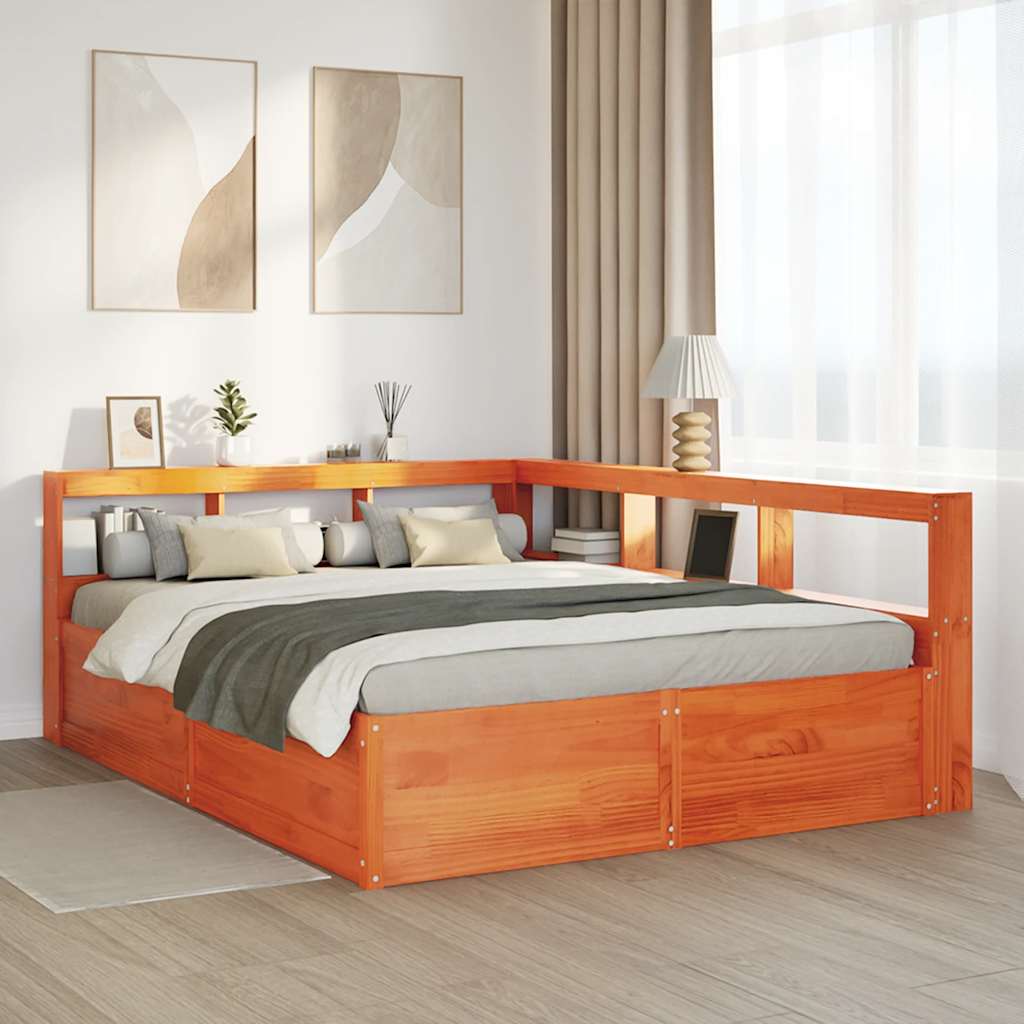 Lit bibliothèque sans matelas cire marron 140x200 cm pin massif - XIOS