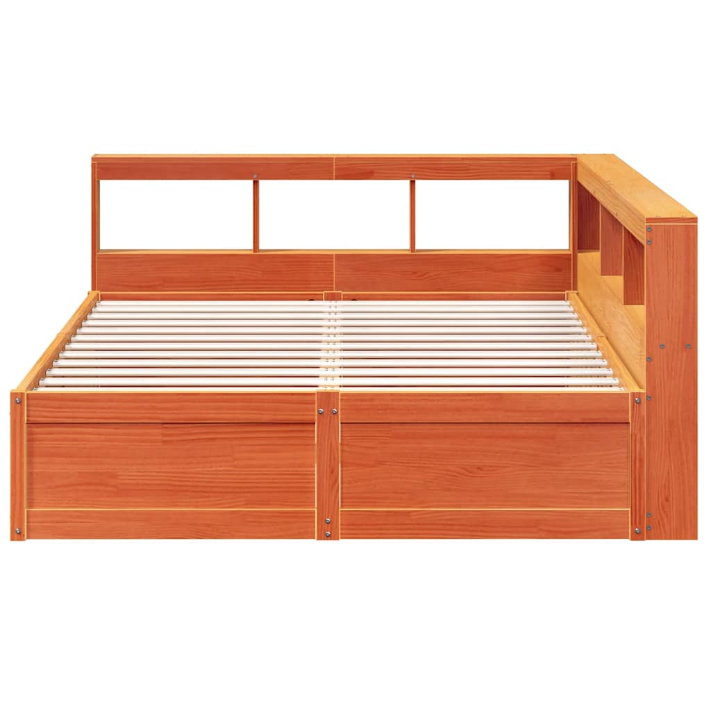 Lit bibliothèque sans matelas cire marron 140x200 cm pin massif - XIOS