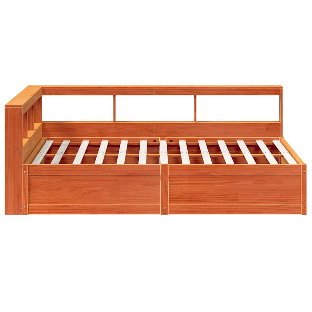 Lit bibliothèque sans matelas cire marron 140x200 cm pin massif - XIOS