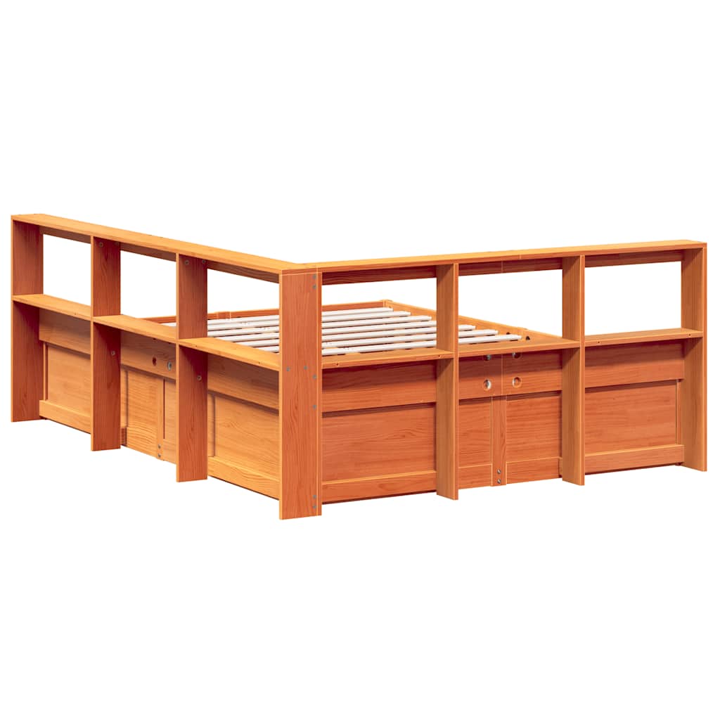 Lit bibliothèque sans matelas cire marron 140x200 cm pin massif - XIOS