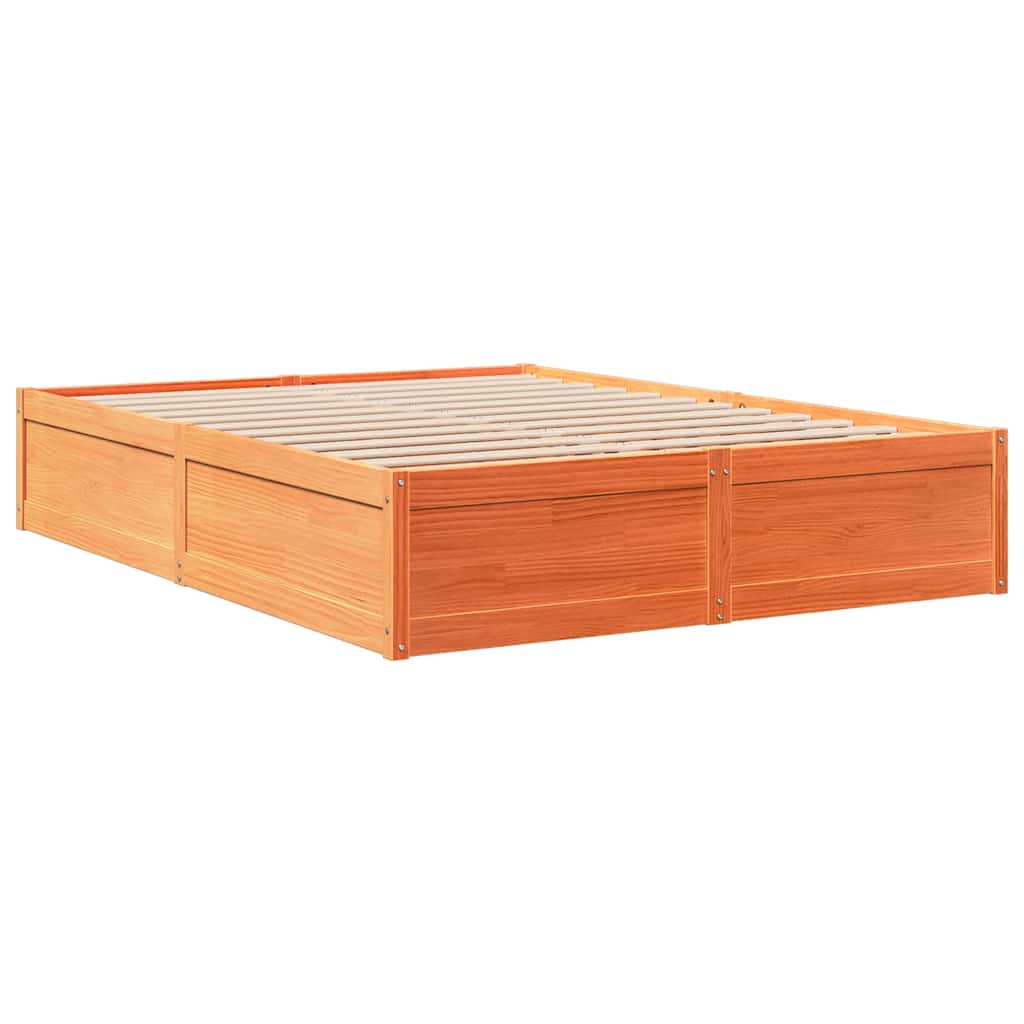 Lit bibliothèque sans matelas cire marron 140x200 cm pin massif - XIOS