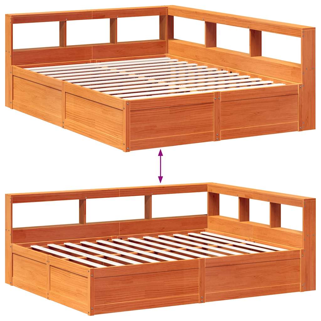 Lit bibliothèque sans matelas cire marron 140x200 cm pin massif - XIOS