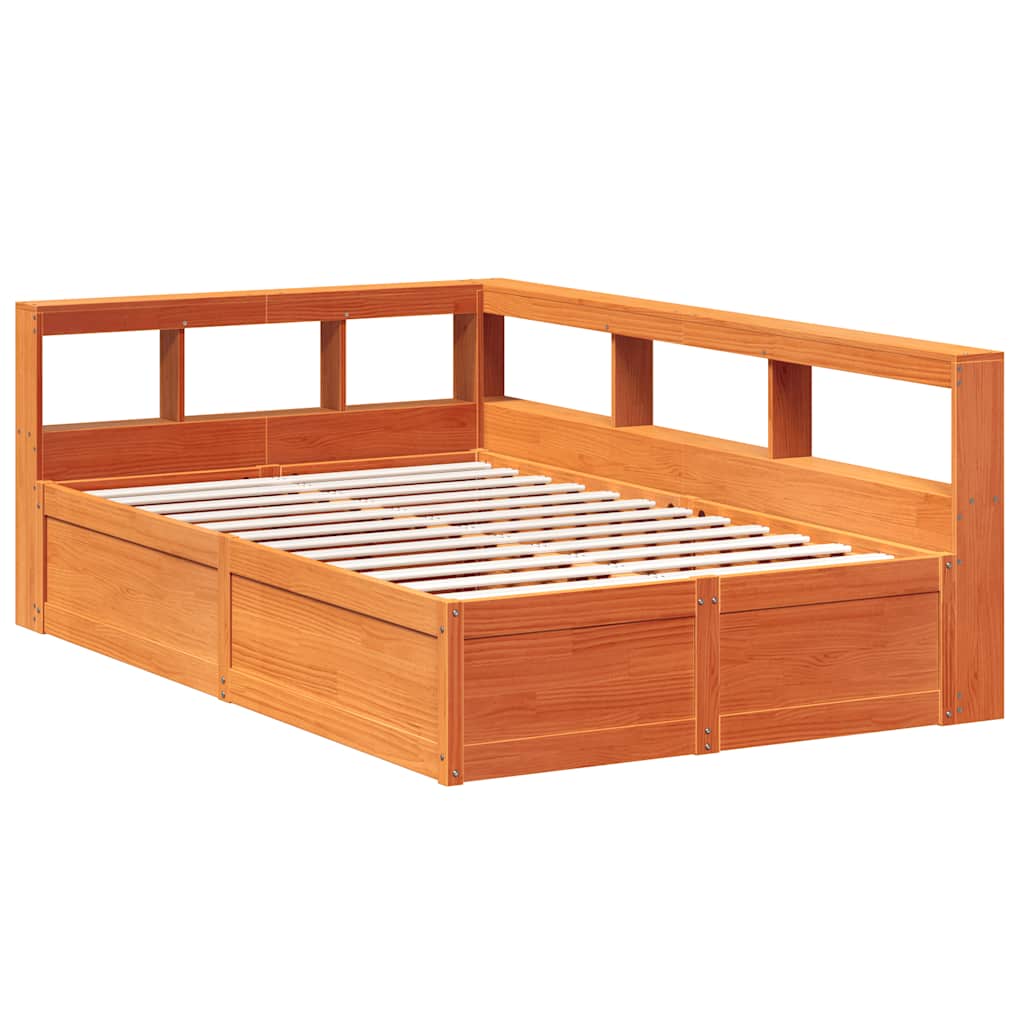 Lit bibliothèque sans matelas cire marron 120x200 cm pin massif - XIOS