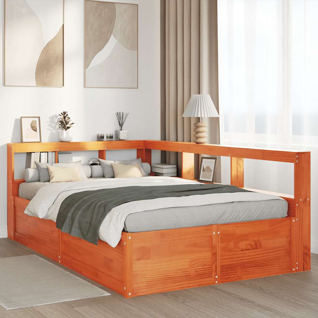 Lit bibliothèque sans matelas cire marron 120x200 cm pin massif - XIOS