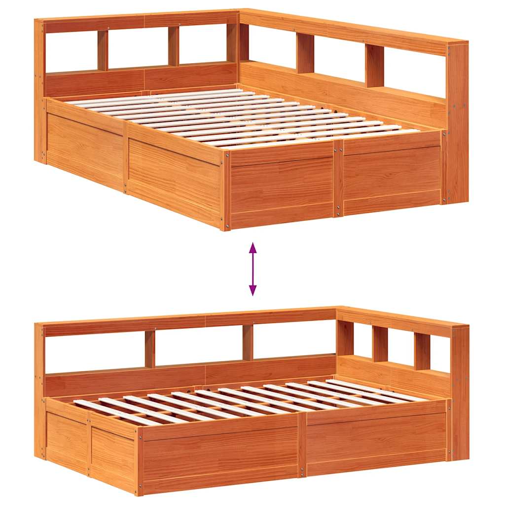 Lit bibliothèque sans matelas cire marron 120x200 cm pin massif - XIOS