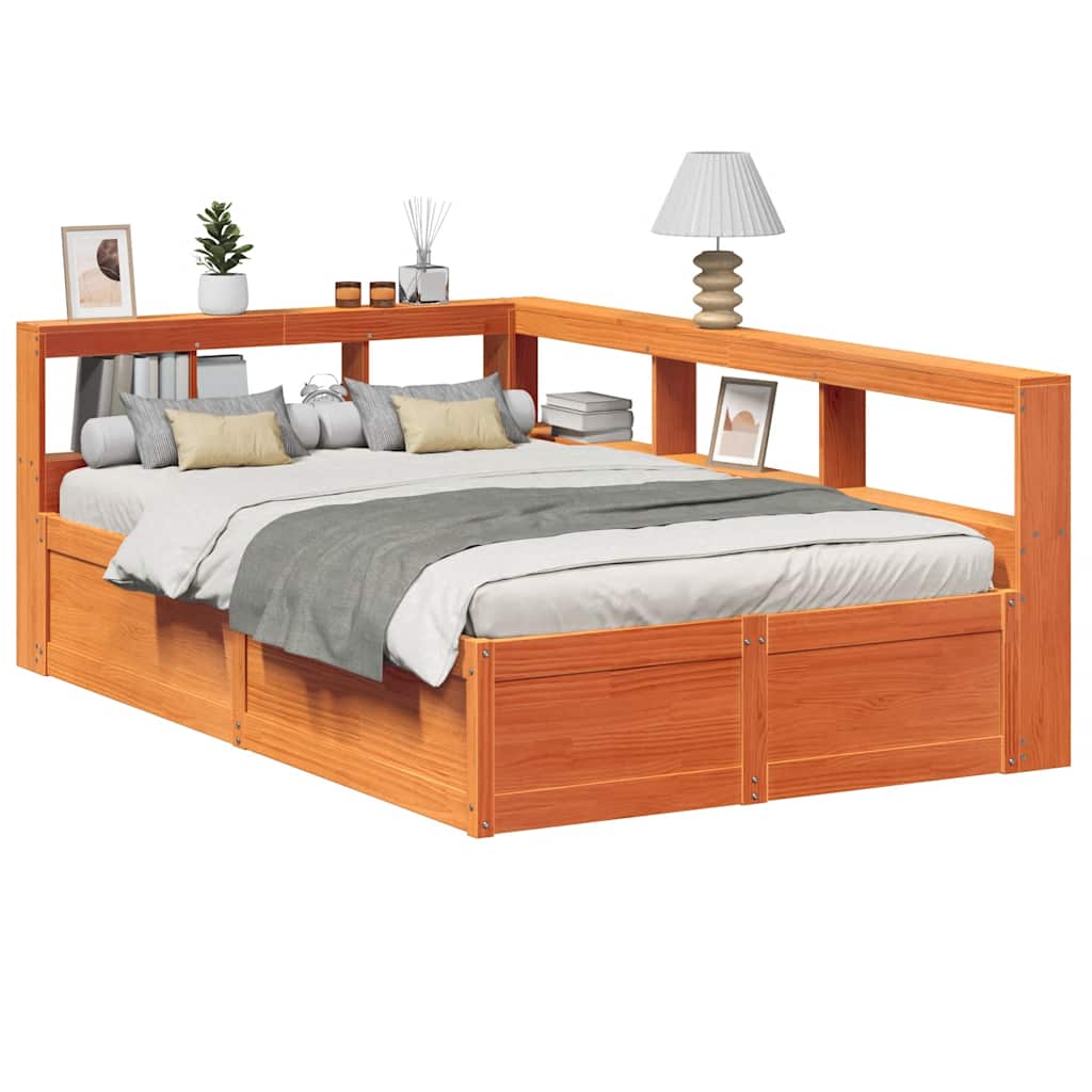 Lit bibliothèque sans matelas cire marron 120x200 cm pin massif - XIOS