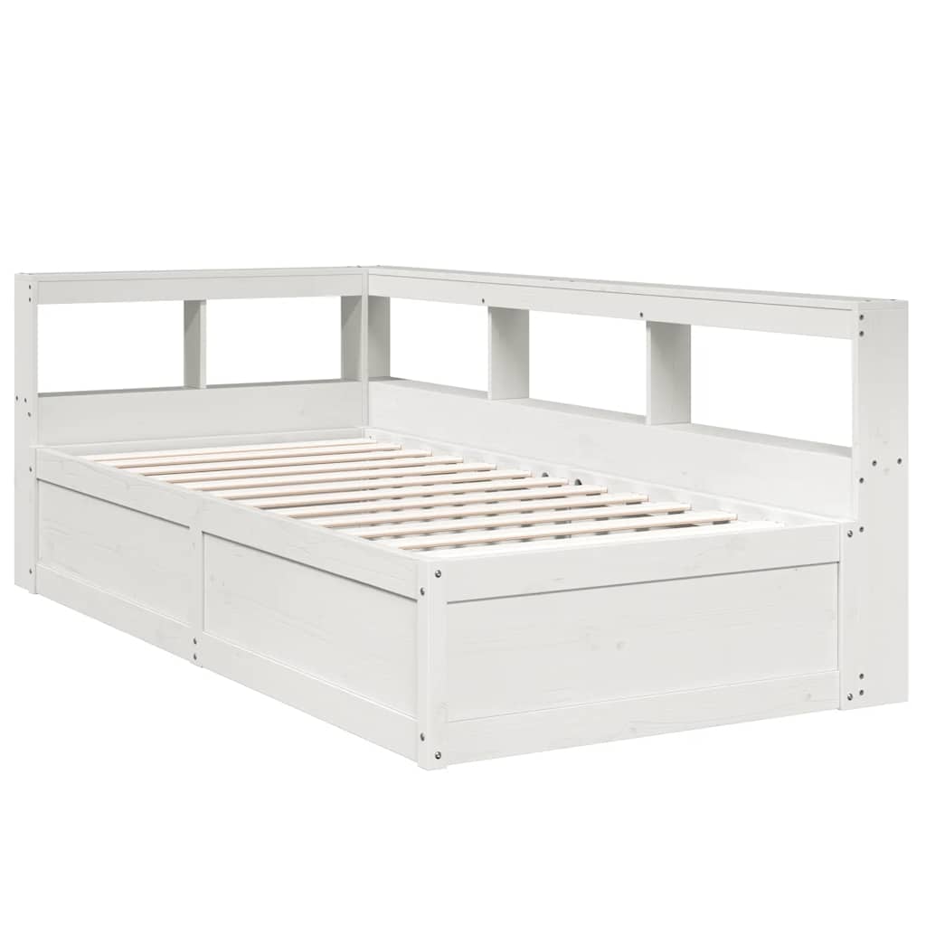 Lit bibliothèque sans matelas blanc 100x200 cm bois pin massif - XIOS