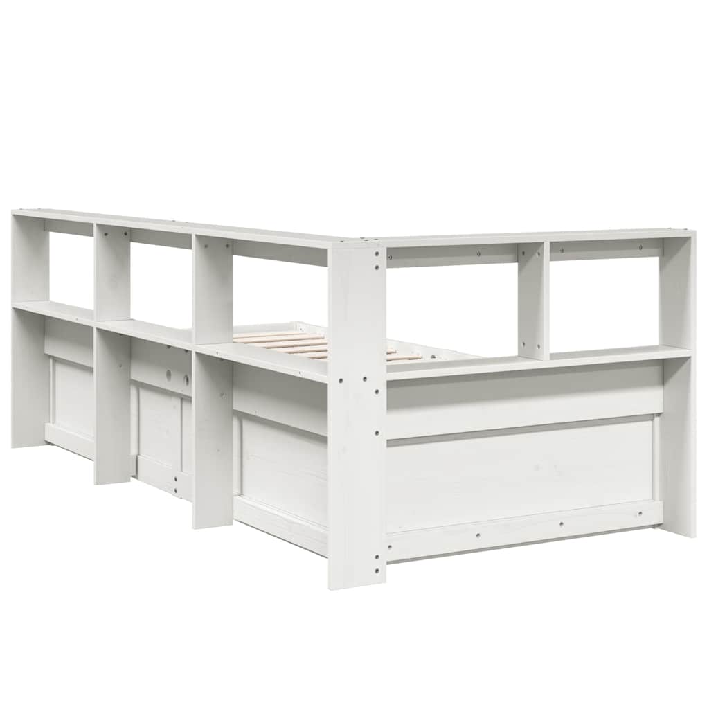 Lit bibliothèque sans matelas blanc 100x200 cm bois pin massif - XIOS