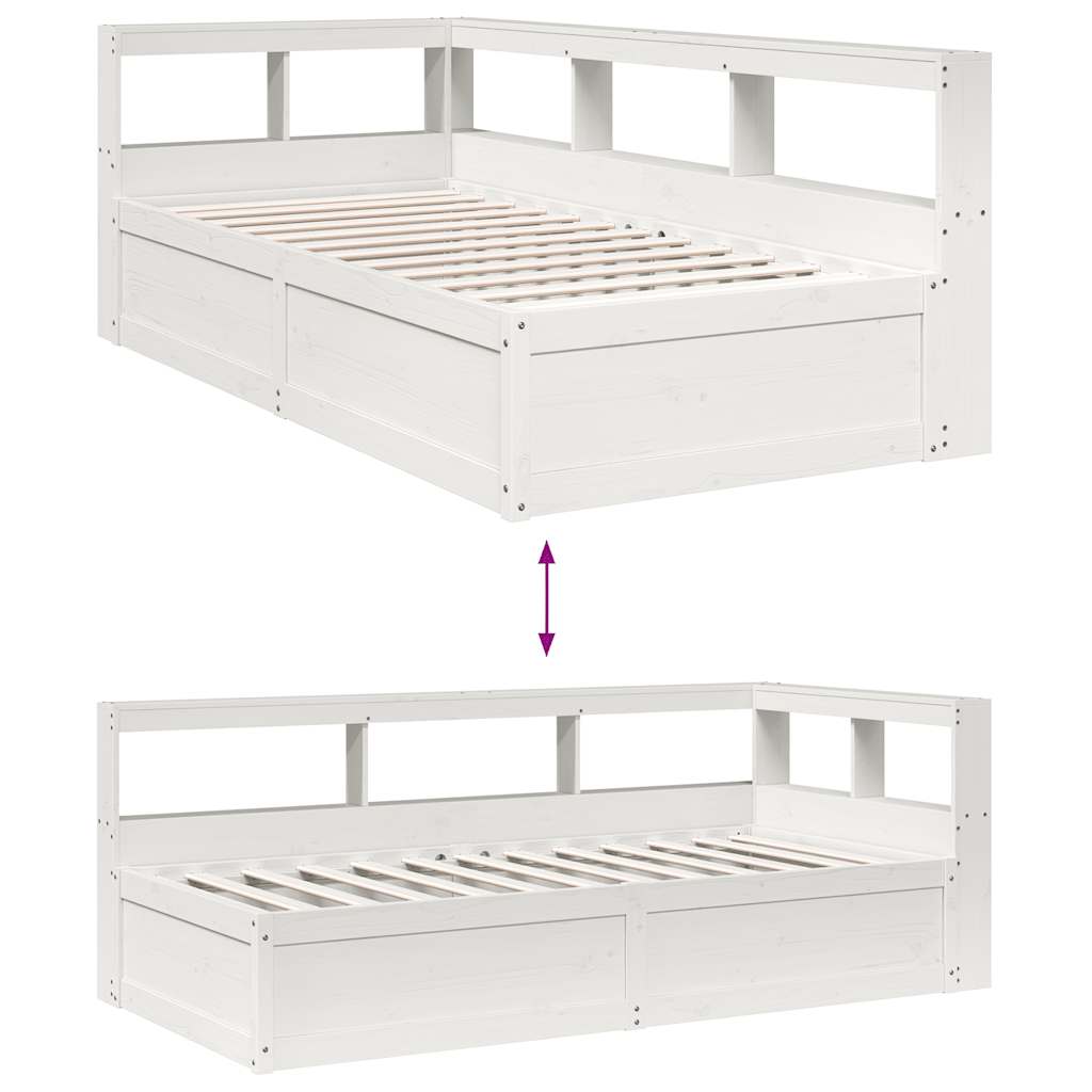 Lit bibliothèque sans matelas blanc 100x200 cm bois pin massif - XIOS
