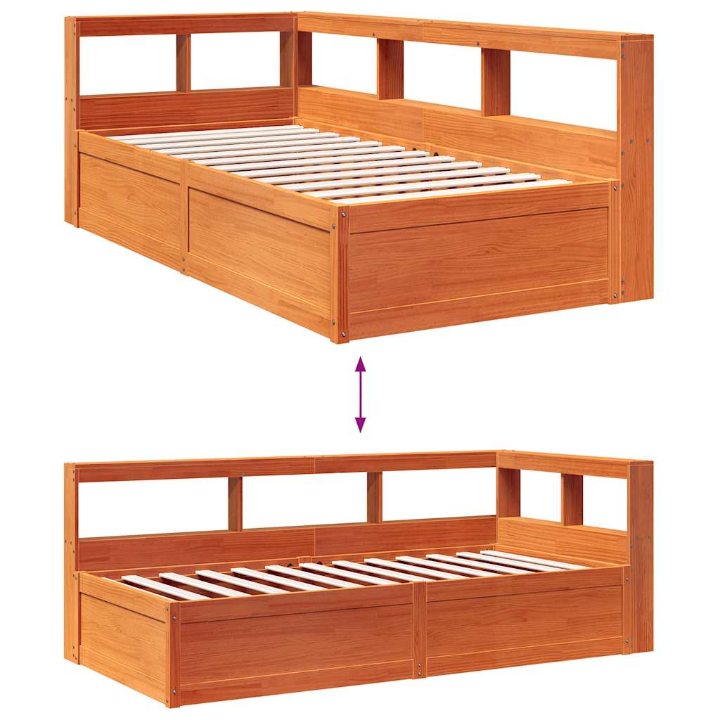 Lit bibliothèque sans matelas cire marron 100x200 cm pin massif - XIOS
