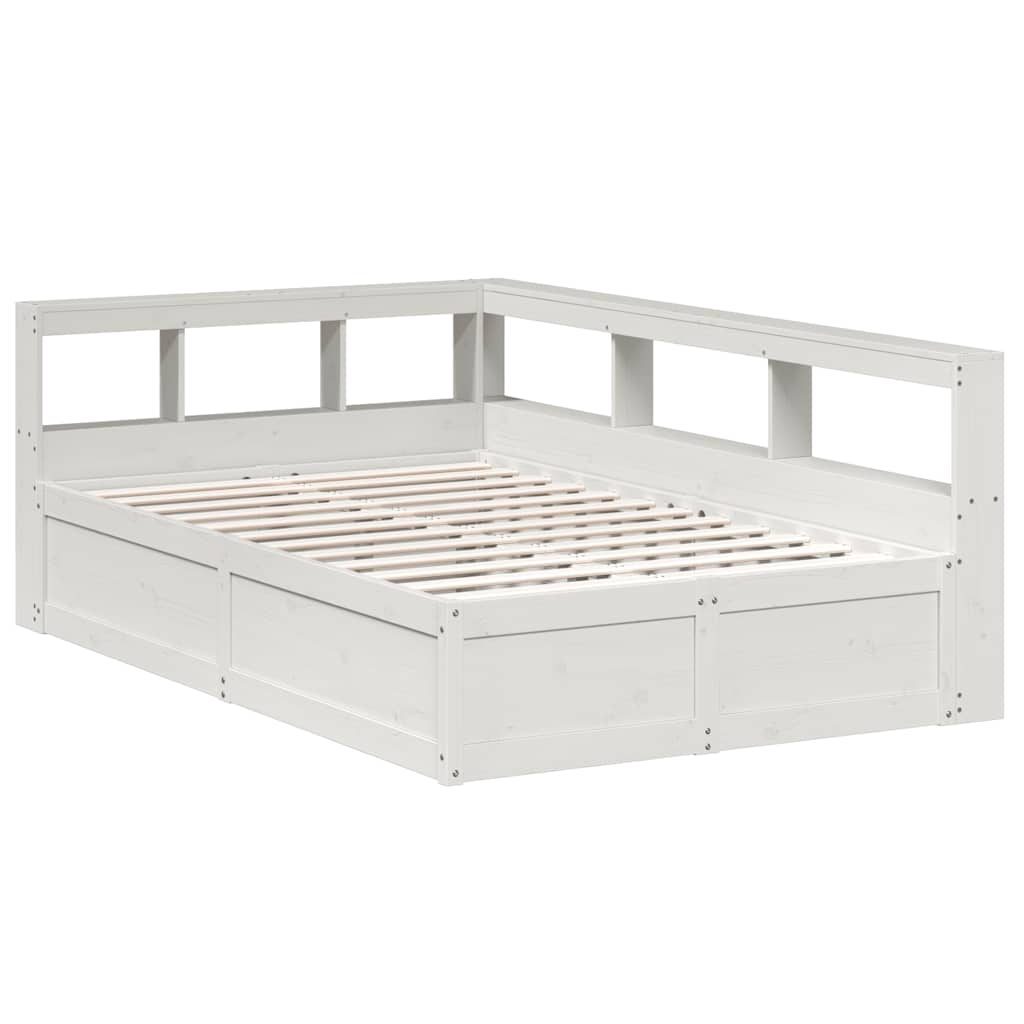 Lit bibliothèque sans matelas blanc 140x190 cm bois pin massif - XIOS