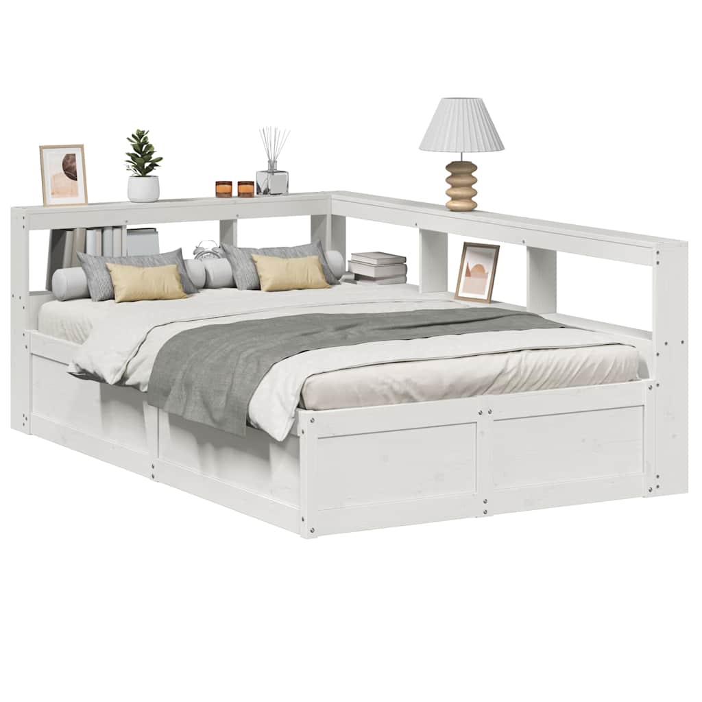 Lit bibliothèque sans matelas blanc 140x190 cm bois pin massif - XIOS