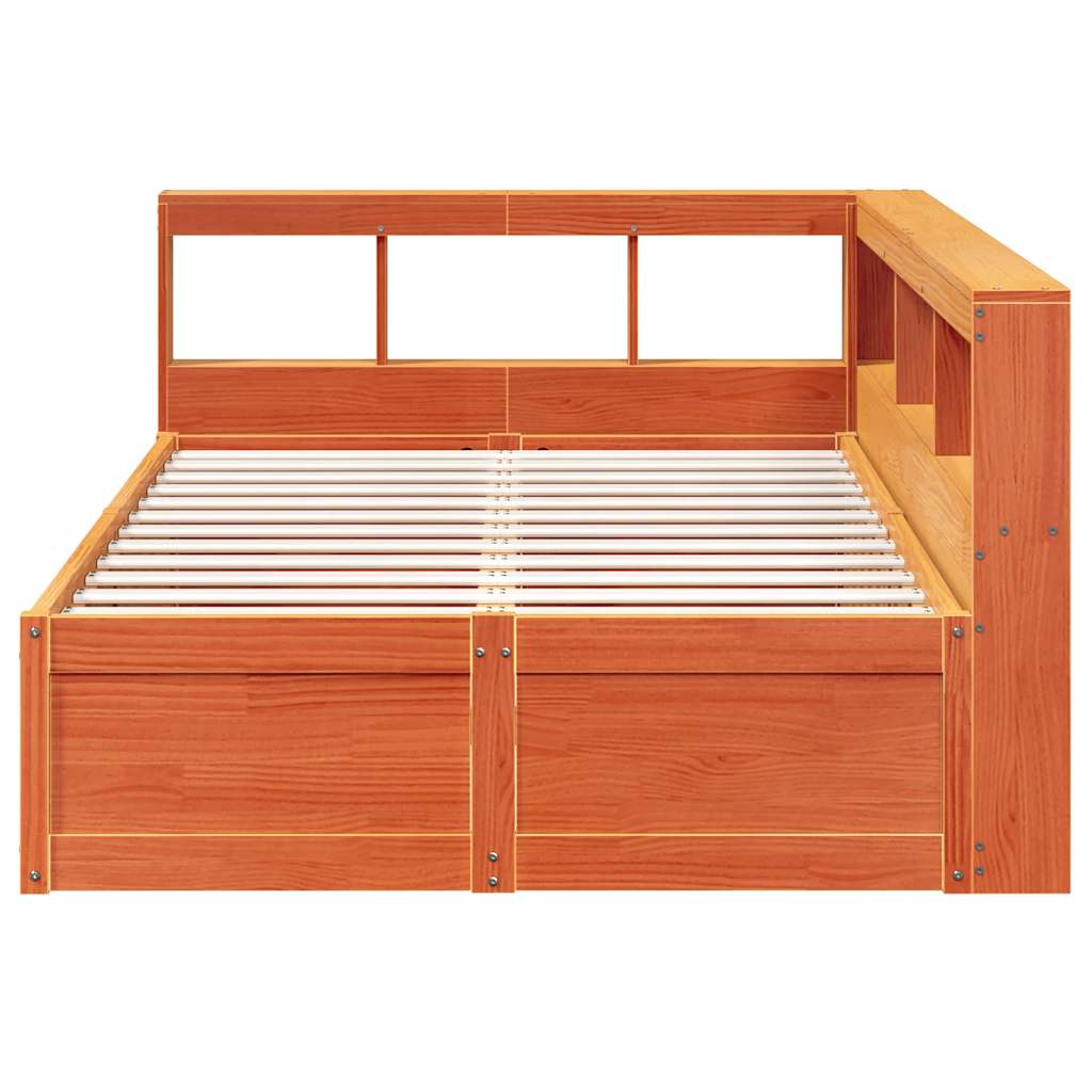Lit bibliothèque sans matelas cire marron 140x190 cm pin massif - XIOS