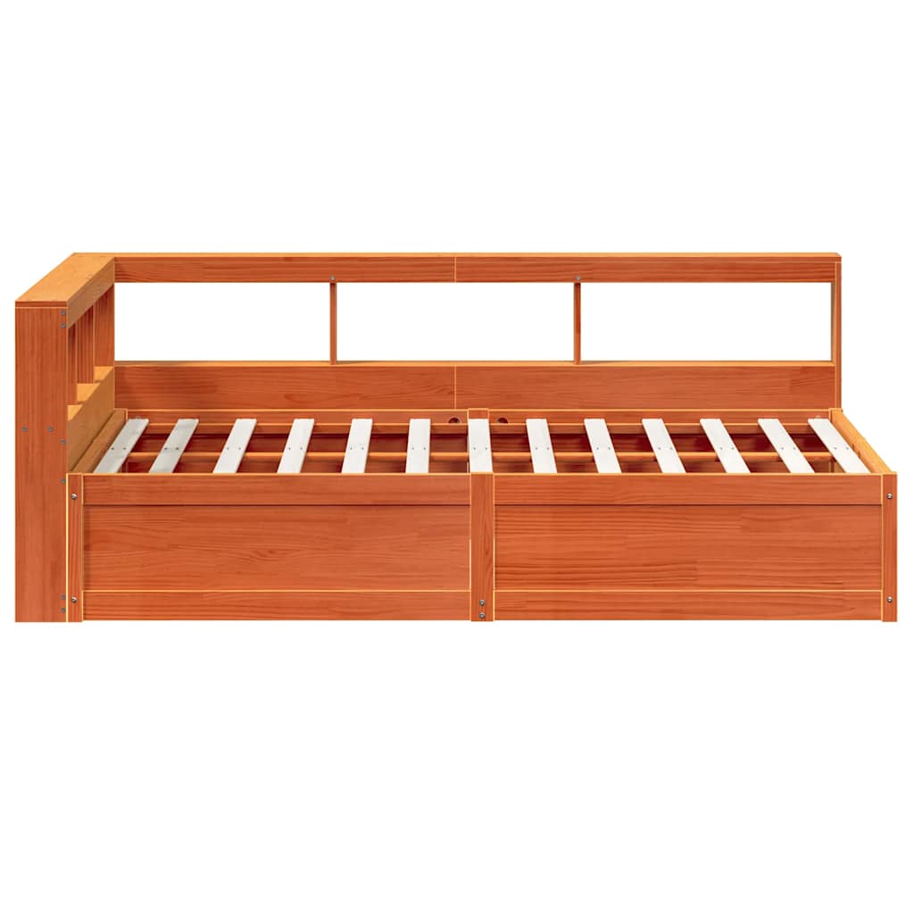 Lit bibliothèque sans matelas cire marron 140x190 cm pin massif - XIOS