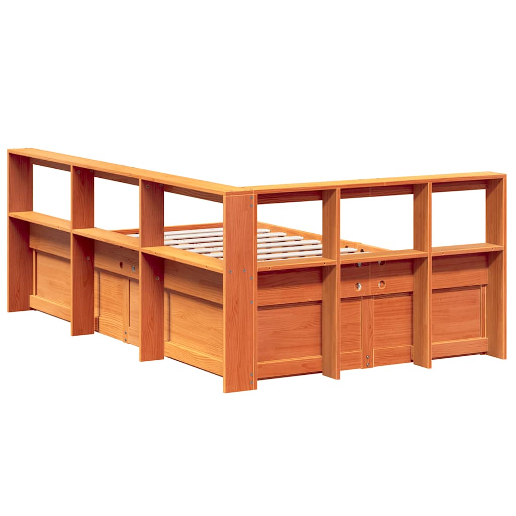 Lit bibliothèque sans matelas cire marron 140x190 cm pin massif - XIOS