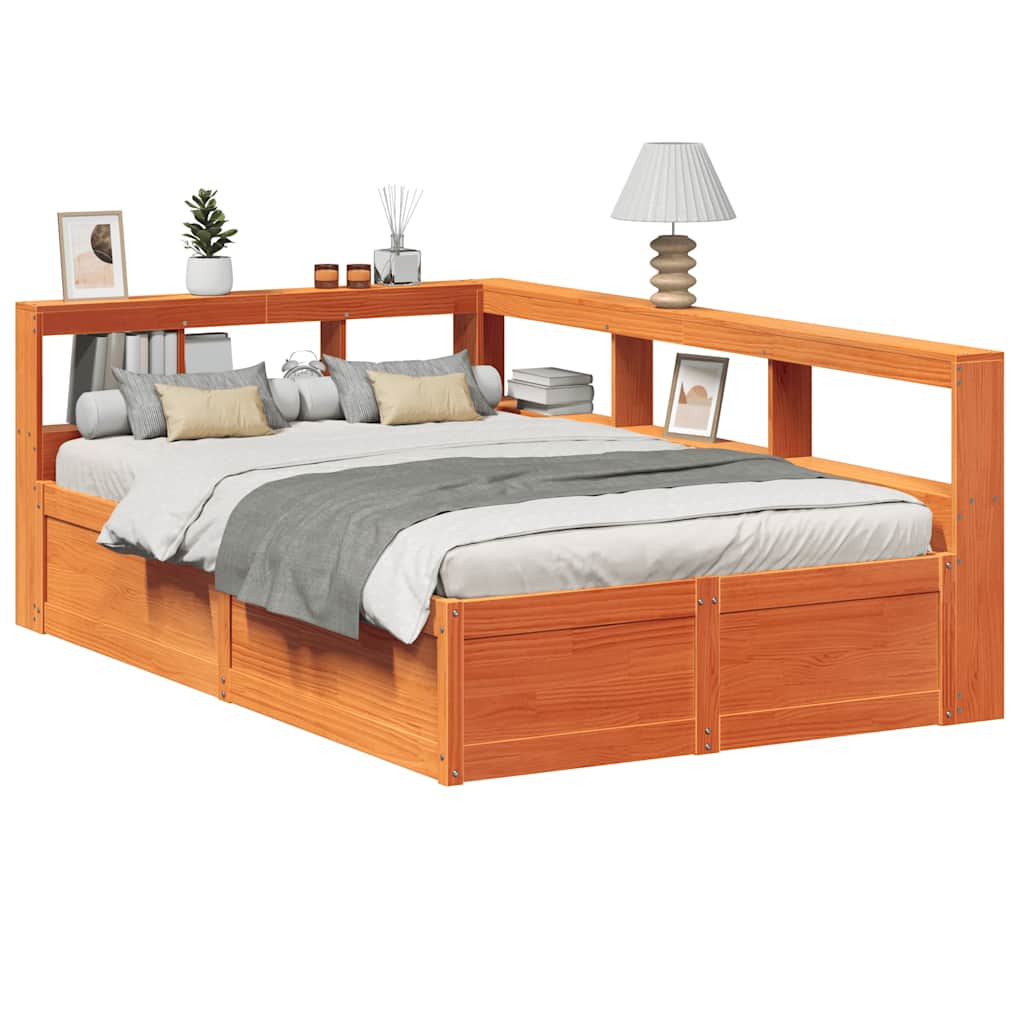 Lit bibliothèque sans matelas cire marron 140x190 cm pin massif - XIOS