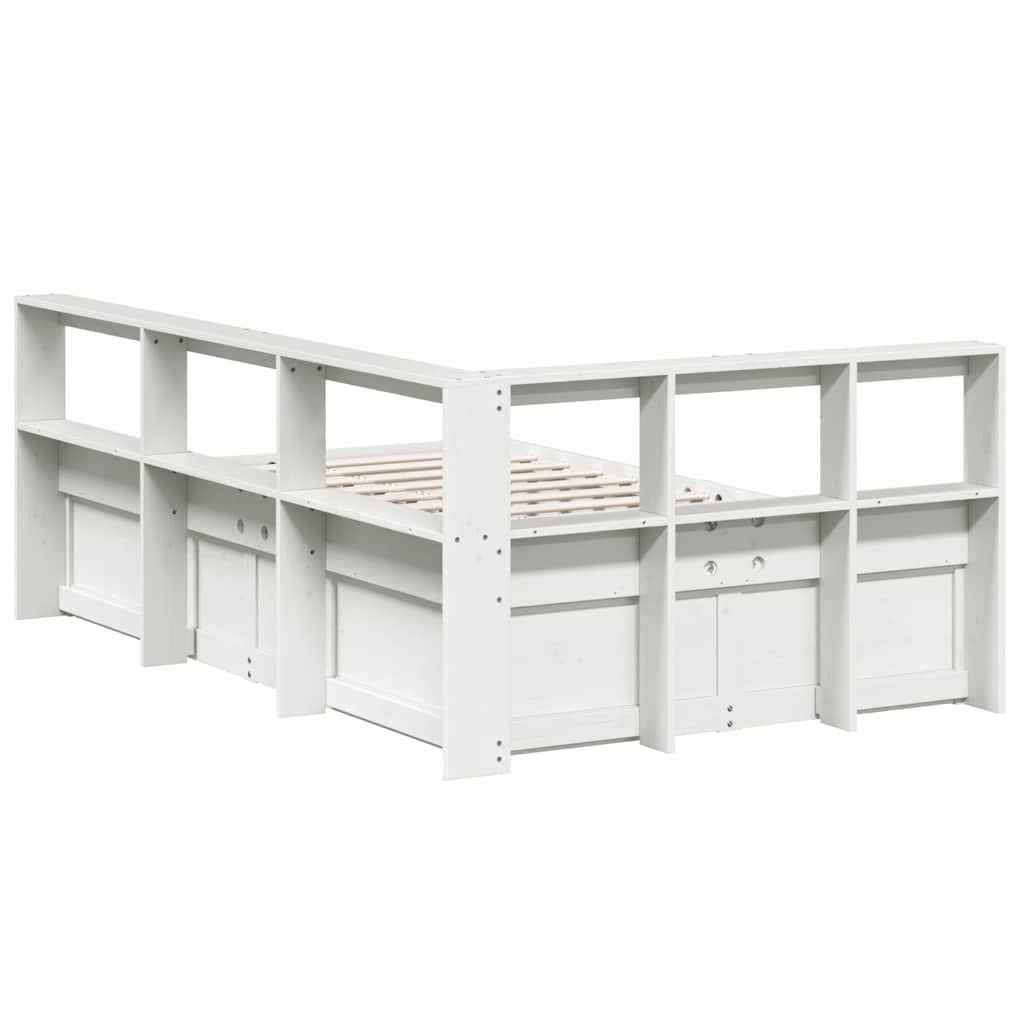 Lit bibliothèque sans matelas blanc 120x190 cm bois pin massif - XIOS