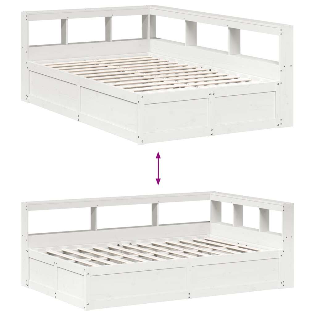 Lit bibliothèque sans matelas blanc 120x190 cm bois pin massif - XIOS