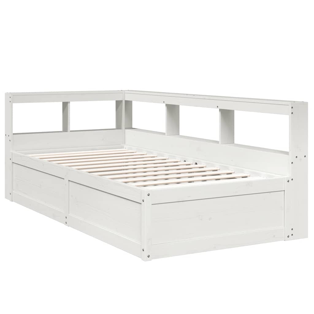 Lit bibliothèque sans matelas blanc 90x190cm bois de pin massif - XIOS