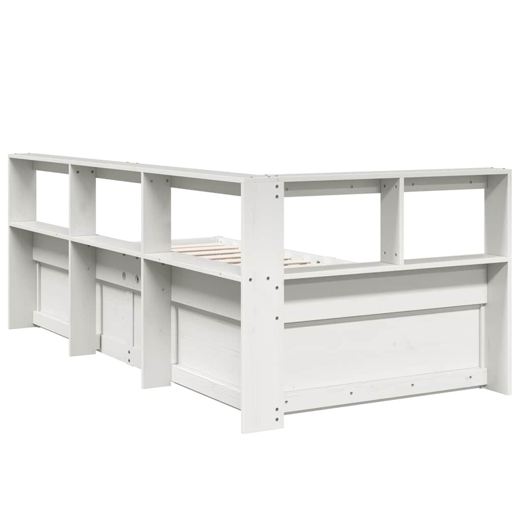 Lit bibliothèque sans matelas blanc 90x190cm bois de pin massif - XIOS