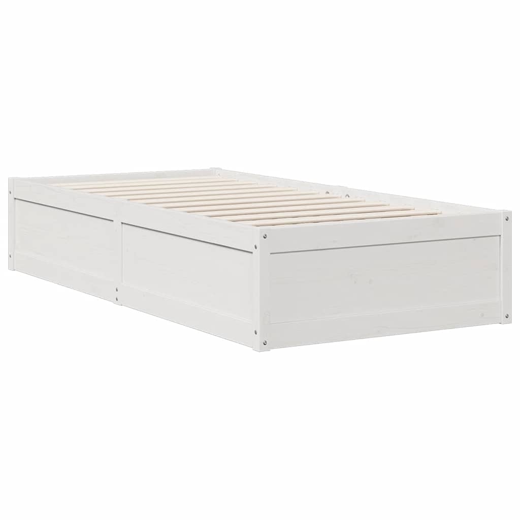 Lit bibliothèque sans matelas blanc 90x190cm bois de pin massif - XIOS