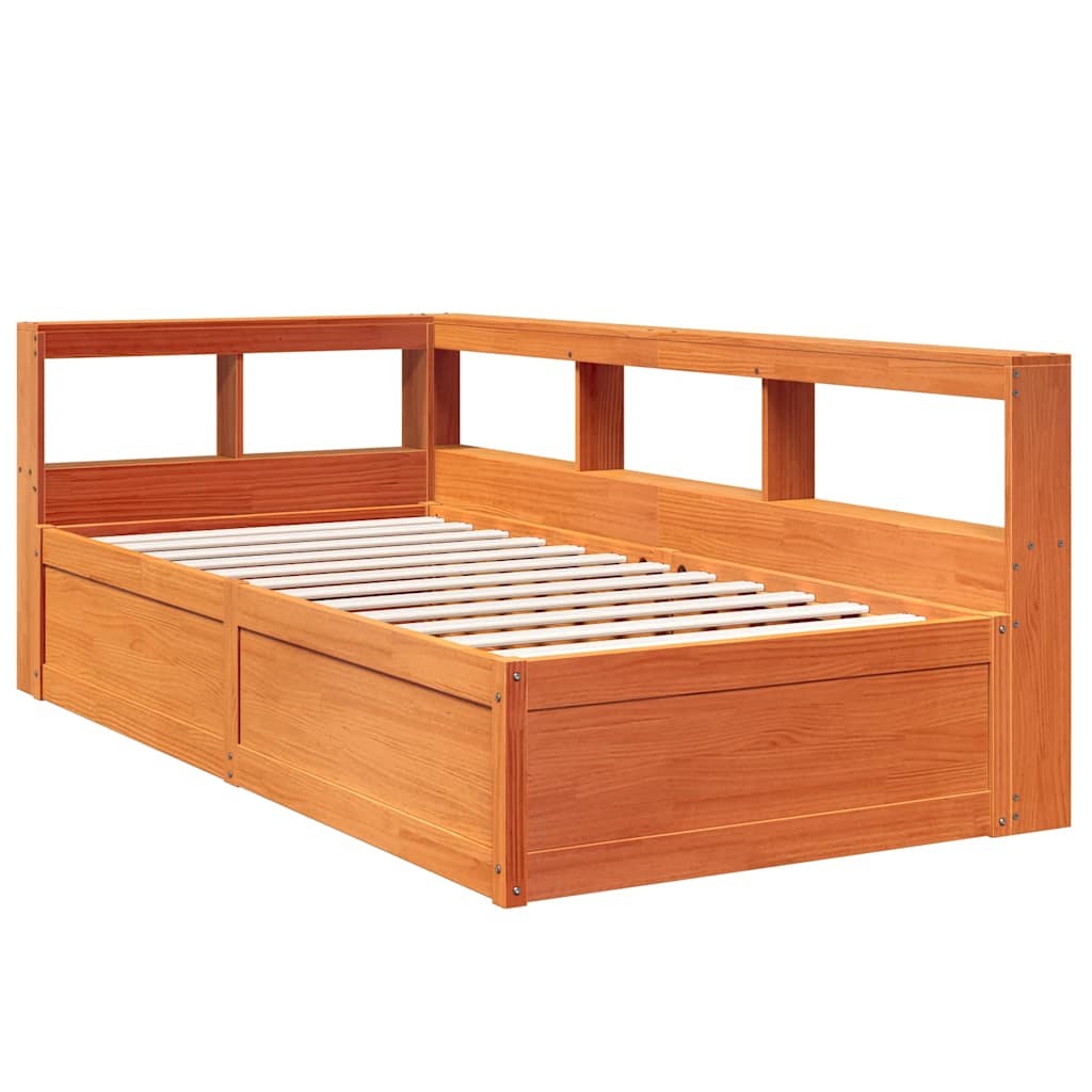Lit bibliothèque sans matelas cire marron 90x190 cm pin massif - XIOS