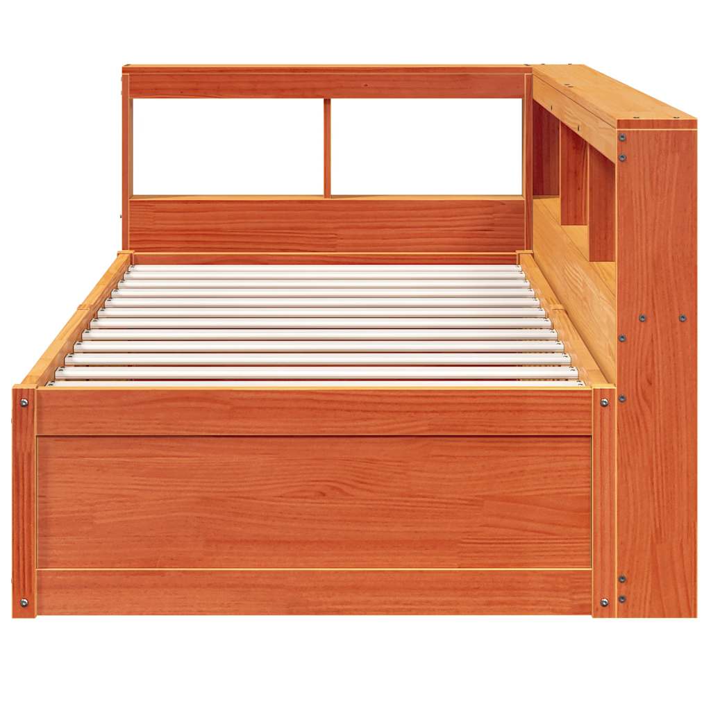 Lit bibliothèque sans matelas cire marron 90x190 cm pin massif - XIOS