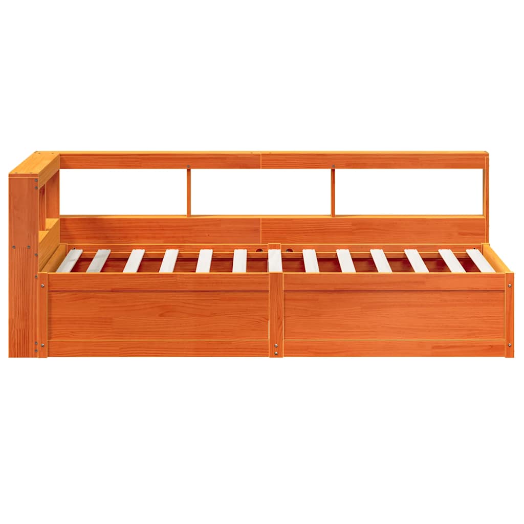 Lit bibliothèque sans matelas cire marron 90x190 cm pin massif - XIOS