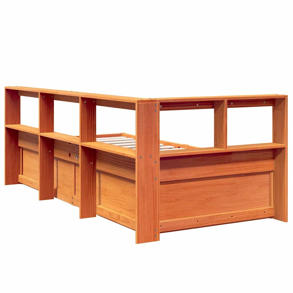 Lit bibliothèque sans matelas cire marron 90x190 cm pin massif - XIOS